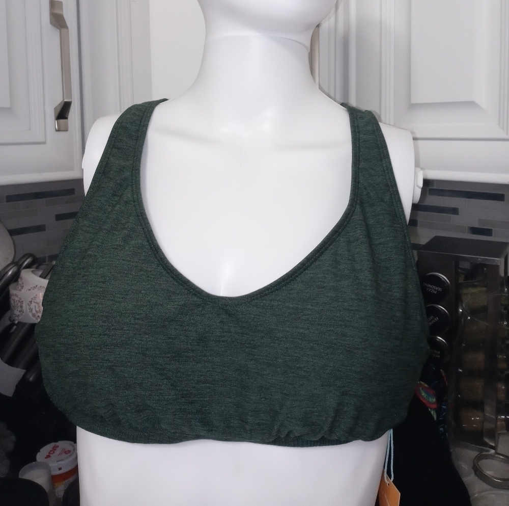 Kona sol Dark green Halter padded Swim top split Racerback M New